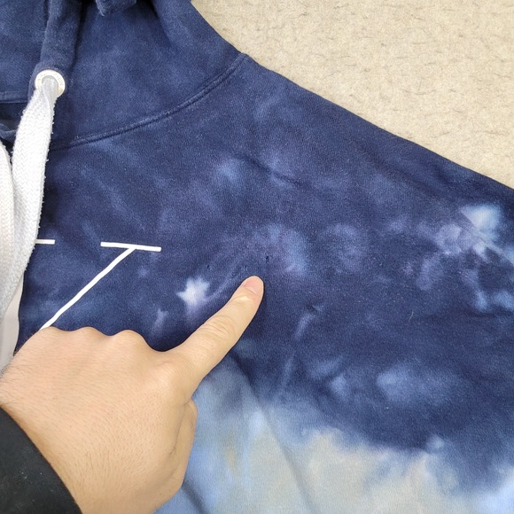 Calvin Klein Tie Dye Cropped Hoodie Womens XL Blue Pullover Drawstring - Picture 7 of 10